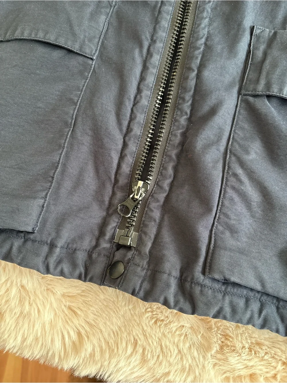 Vintage 90’s J.Crew Navy Fleece Lined Barn Parka Jacket Medium Gorpcore Utility